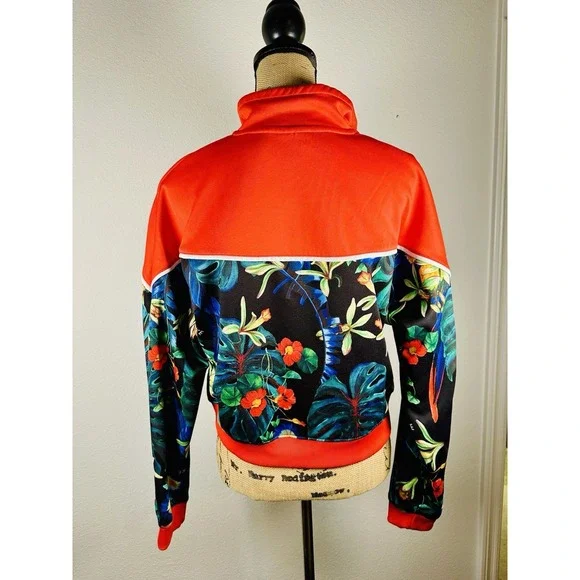 Nike Sportswear Jacket Womens Large Red Tropical Full Zip Lightweight Cropped - Picture 4 of 11
